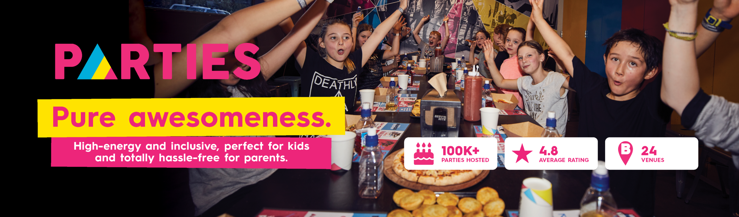 Over 100,000 parties hosted. 4.8 star average rating. 24 venues.