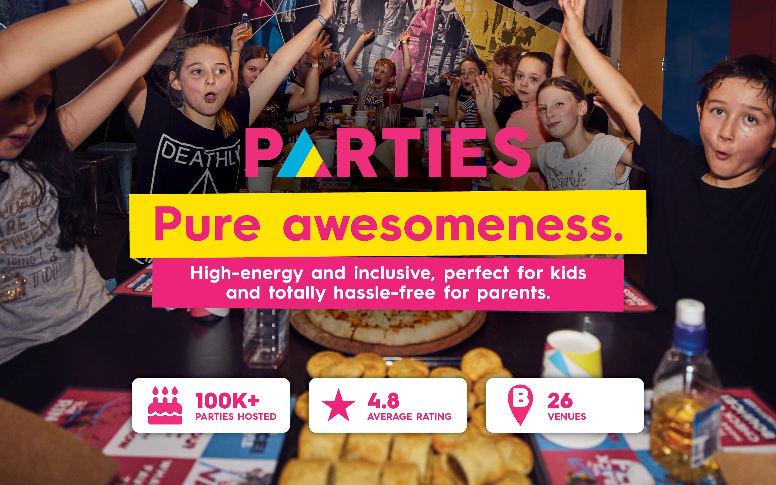 Over 100,000 parties hosted. 4.8 star average rating. 24 venues.