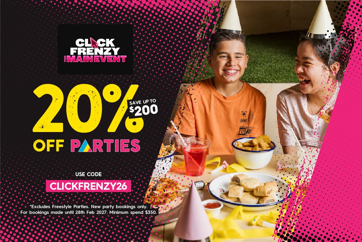 20% off parties using code CLICKFRENZY26. Save up to $200. Minimum spend $350